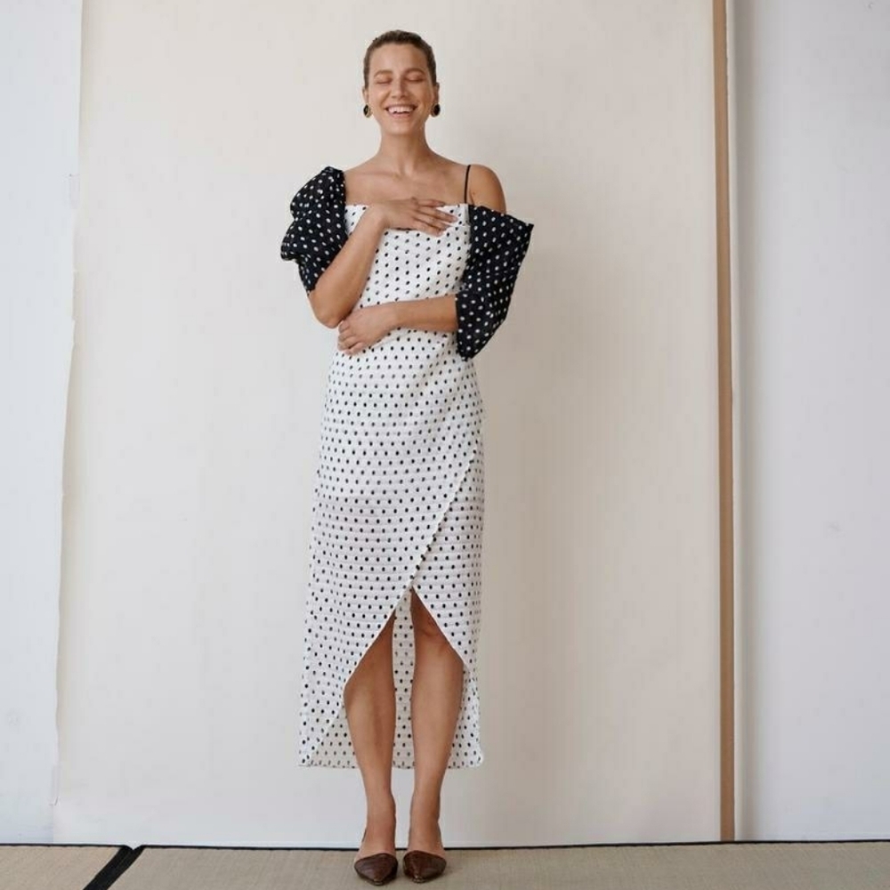 NWT REJINA PYO BLACK WHITE LAYLA SEERSUCKER DRESS US 6 UK 10